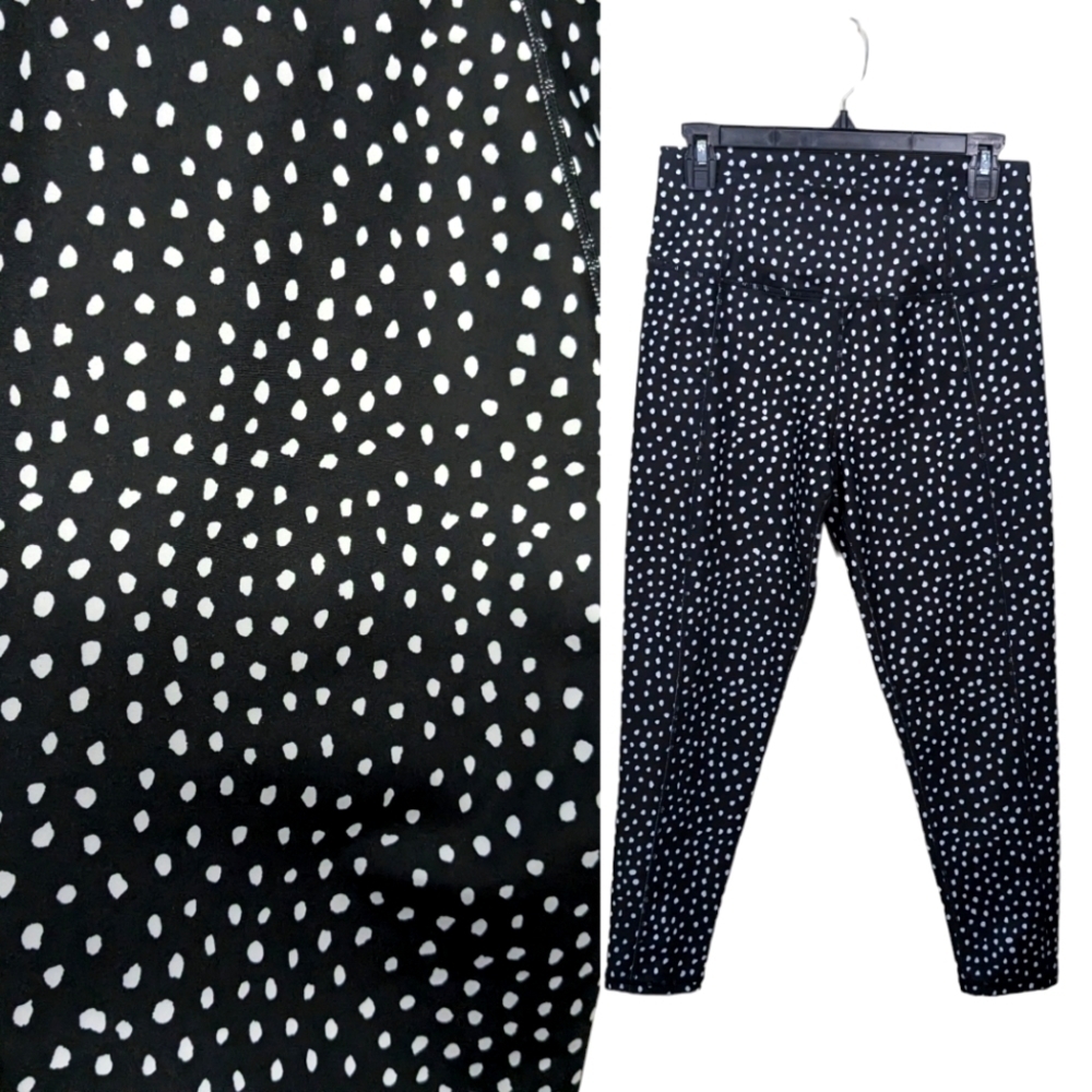 Kinesis Leggings Black White Polka Dot Cropped Women's Leggings Shiny Stretchy
